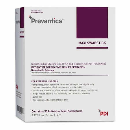 Prevantics Maxi Impregnated Swabstick 3.15%, 70% Strength CHG , Isopropyl Alcohol NonSterile, 5.1ML, 300PK S41950